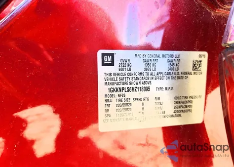 2017 GMC Acadia Denali из США, поврежденный, VIN 1GKKNPLS6HZ118095